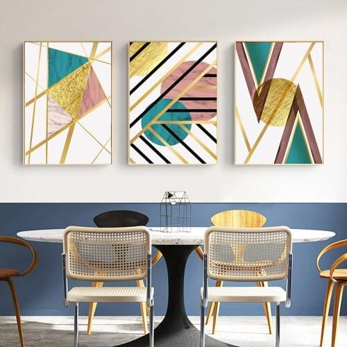 Golden Geometric Canvas Posters Abstract Painting Nordic Prints Wall Art Pictures Modern Home Decor Room Decoration