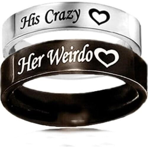 1 PC His Crazy Her Weirdo Couple Ring Stainless Steel Rings for Women Men Lovers Promise Ring Jewelry Wedding Engagement Gifts