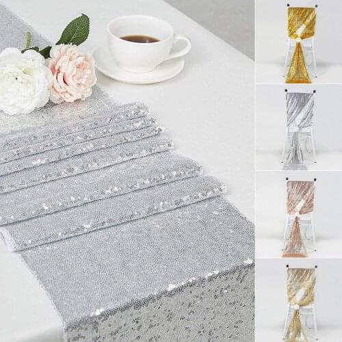 30x275cm Glitter Silver Rose Gold Sequin Table Runners Sparkly Wedding Party Banquet Supplies Table Runner Cloth Chair Sashes