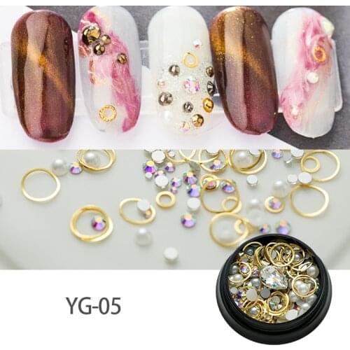 RIKONKA 1Box 3D DIY Gold Silver Glass Nail Rhinestones Moon Star Series Round/Mixed Shape Nail Art Nail Jewelry Nail Decorations