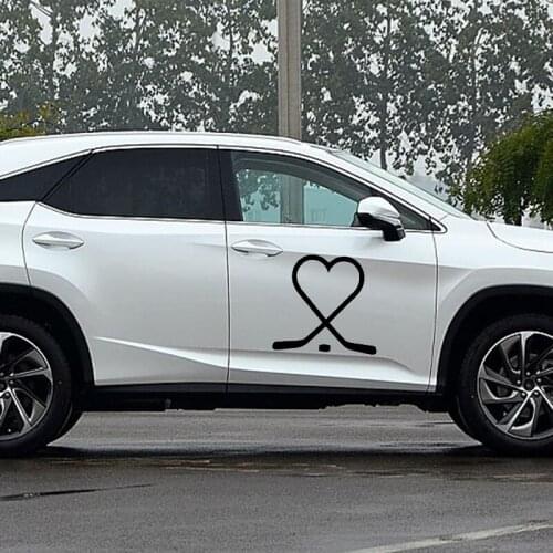 58cm x 53.85cm 2 x Hockey Sticks Heart love play ice (one For Each Side) Car Sticker For Truck Door Side Vinyl Decal 8 Colors