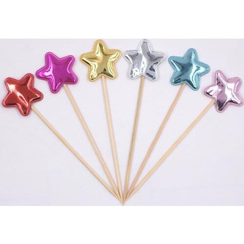 60pcs Mixed Five-pointed star Cake Toppers Flag For Wedding Party Aniversary Birthday Baby Shower Decorations Supplies