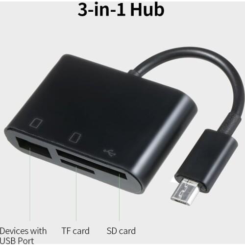 3-in-1 Micro USB to USB2.0+SD+TF Adapter Micro USB OTG to USB2.0 Adapter SD TF Micro SD Card Reader for Micro USB Devices