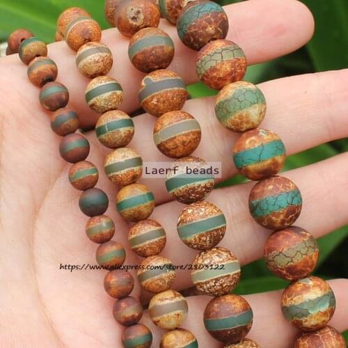 Natural Ancient Tibet Dzi Agate Brown/Green Round space beads, For DIY Necklace Bracelet Jewelry Making