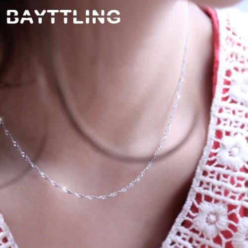 BAYTTLING 925 Sterling Silver 18-inch Water Wave Chain Necklace For Woman Fashion Jewelry Wedding Necklace Gift
