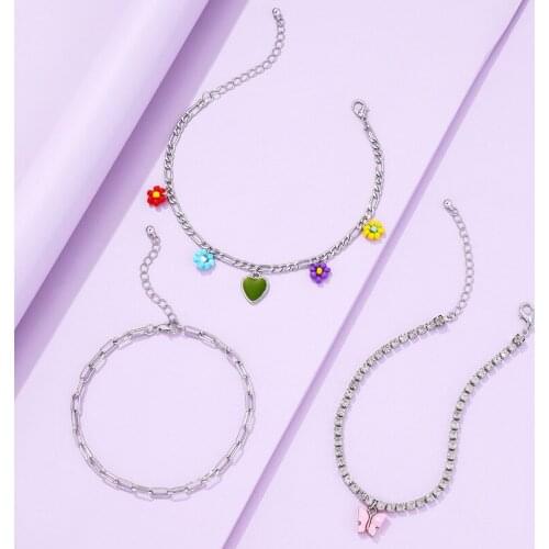 Origin Summer Three Layers Colourful Heart Floral Butterfly Pendant Necklace for Women Silver Color Chain Necklace Accessories