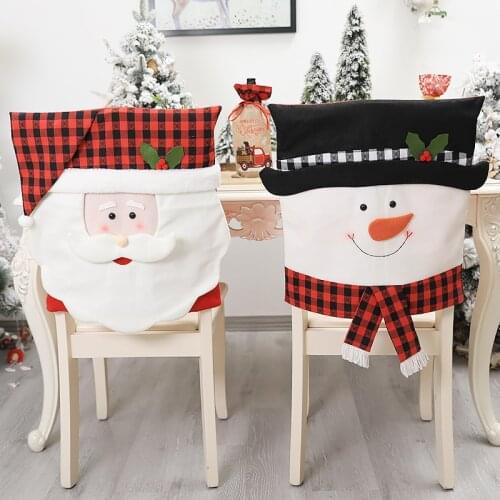 Christmas Decorations Red Black Grid Creative Cartoon Claus Snowman Chair Cover Stool Cover