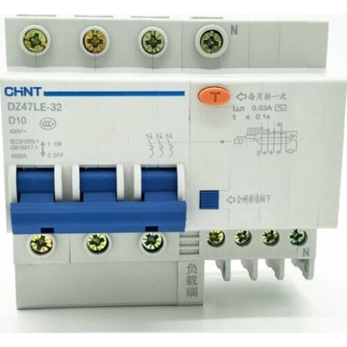 CHINT DZ47LE-32 3P+N D10A 30mA Earth Leakage Circuit Breaker/Residual Current Operated Circuit Breaker