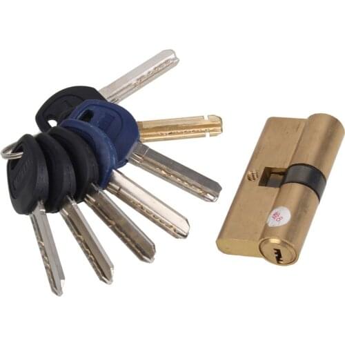 Thumb Turn Euro Profile Cylinder Barrel 5 Pin Lock Brass Satin Nickel Finish 65mm(32.5x32.5mm) With 7 Keys