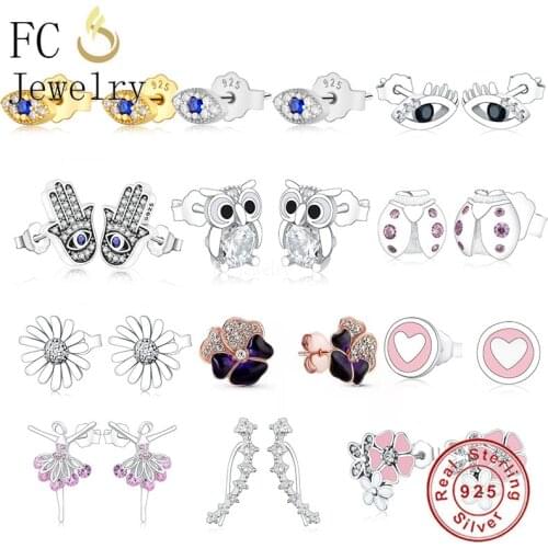FC Jewelry 100% 925 Silver Gold Color Turkish Blue Evil Eye Stud Earring Ear Oorbellen Accessories For Women 2020 Autumn Fashion
