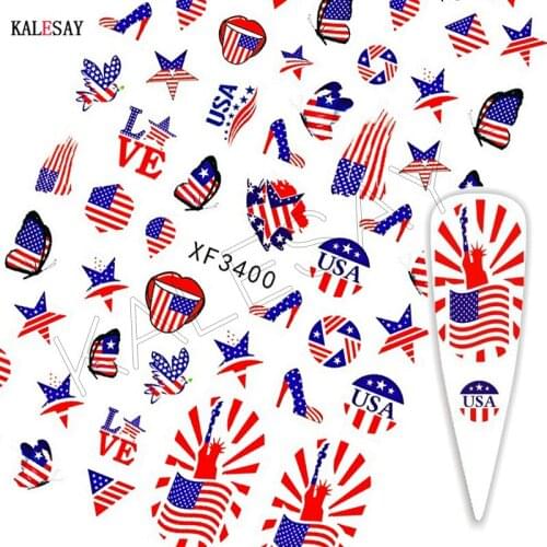 Flag Stars Nail Sticker for Manicure Design Fire High-heeled Shoes Love Back Glue Nail Art Sticker Decoration Decals Flame Tips