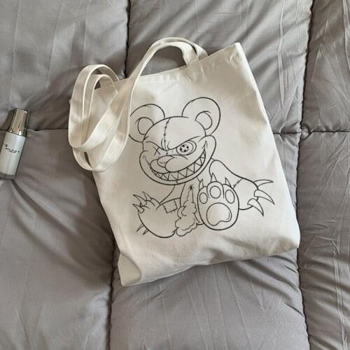 Gothic Bear Canvas Bag Female Bag Casual Harajuku Punk Streetwear Shopper Bag Ulzzang Kawaii Cartoon Women New Fun Shoulder Bags