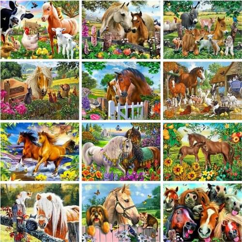 HUACAN Full Square Diamond Painting Horse 5D DIY Diamond Embroidery Cross Stitch Animal Mosaic Garden Needlework Home Decor