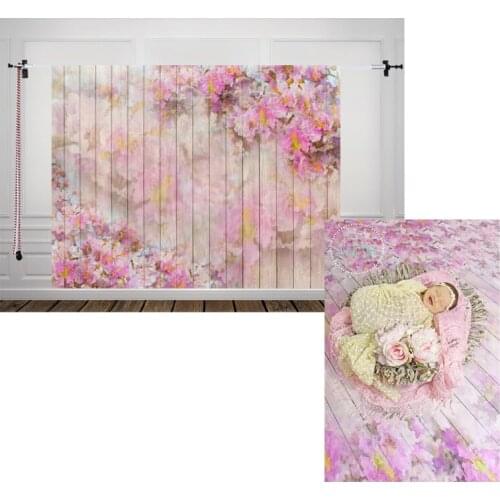 HUAYI Custom Beautiful blossoming-light-pink-sakura-flowers Backdrop For Diy Photography Wood Table Board Plank Floral XT-5458