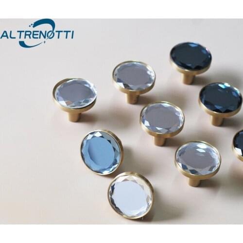 Cabinet Furniture Handle Crystal Glass Brass Luxury Kitchen Cupboard Door Pull Wardrobe Drawer Room Single Hole Knob Hardware
