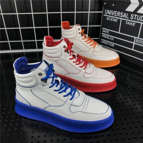 2020 Men High Top Youth Fashion Casual Shoes Summer leather Leisure Sneakers Male Breathable White Boots Zapatos Hombre
