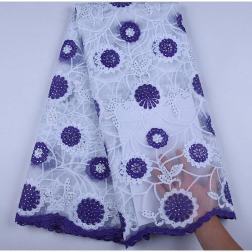 White and Purple African Lace Fabrics 2019 High Quality Lace Nigerian Tulle Lace Fabric Bride Milk Silk French Lace Fabric Y1593