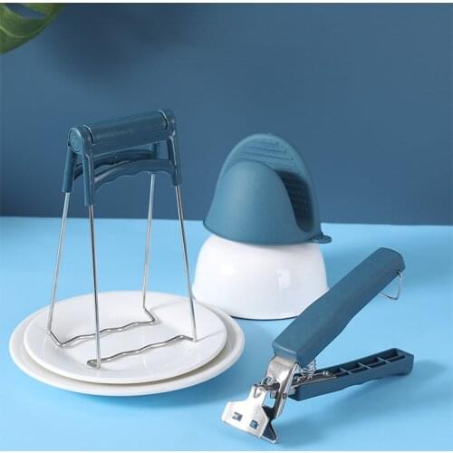 Kitchen Bowl clip Stainless Steel Gripper Clip Anti-Hot Clip Lifter Safe Silicone Handle Kitchen Cooking Baking Accessories Tool