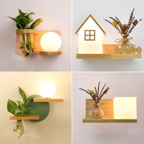 Nordic Bedroom Solid Wood Wall Lamp Bedside Lamp Green Plants Living Room Background Wall Study Hallway Aisle Decorative Lamp