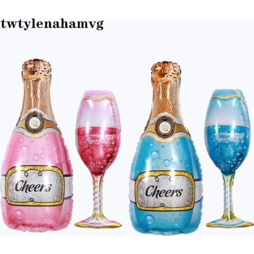 New Pink Sky Blue Gold Wine Glass Bottle Foil Party Balloon Bar Wedding Birthday Fathers Day Easter Venue Gift Box Decoration
