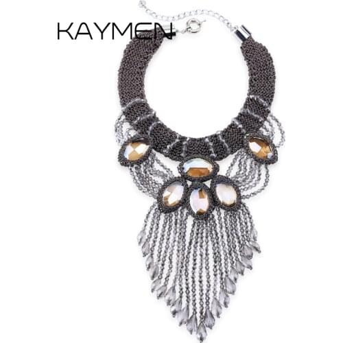 New Luxury Handmade Crystals Weaving Statement Necklace Pendant for Women Girls Strands Crystal Tassels Chokers Necklace 1631