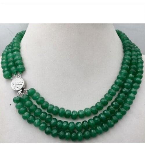 New Huge 5x8mm NATURAL Green Peridot FACETED BEADS NECKLACE 3 Row 17-19