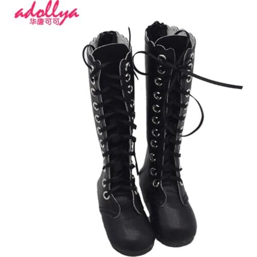 Adollya 1/3 BJD Shoes for Dolls Black High Gang Boots Leather Fashion Doll Shoes With Zipper Toys For Girls Accessories