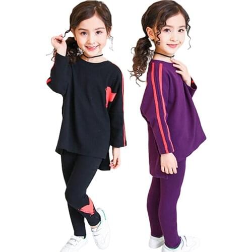 Girls Clothes Spring Autumn Sports Suit Girls Loose Long-Sleeved T-Shirt Top Slim Leggings Cotton 3-11Age Child Quality Costumes
