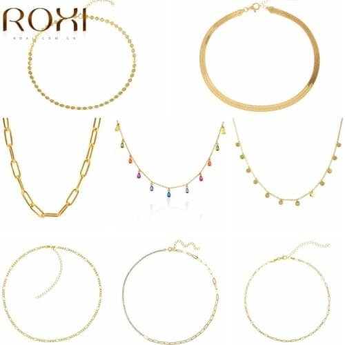 ROXI 2021 Trend Colour Gold Chain Necklace For Women 925 Silver Necklace For Girl Clavicle Chain Necklace Jewelry Daily Collares