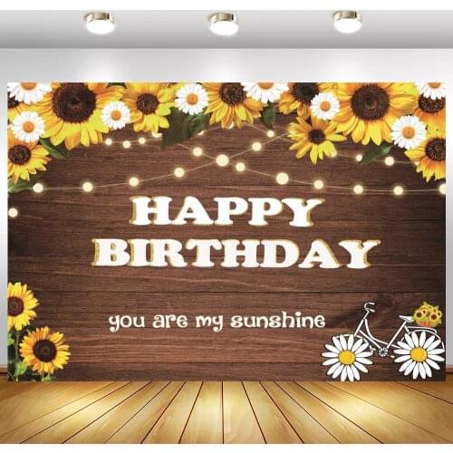 Sunflower Bike Brown Wood Wall Newborn Baby Shower Backdrop Photographic Happy Kids Birthday Photo Background Vinyl Wall Poster