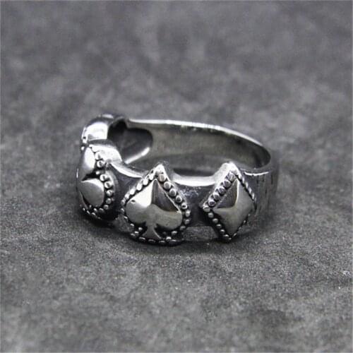 Rany&Roy Newest Spade Heart Club Poker Ring 316L Stainless Steel Jewelry Fashion Cool Poker Ring