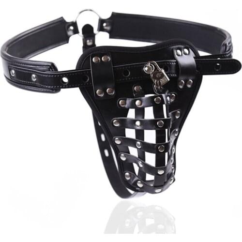 Adjustable male slave costume chastity pants penis bondage leather harness bdsm men sexy underwear sex products for fetish wear