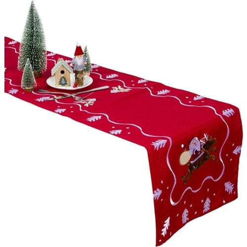 Santa Claus Embroidery Tablecloth Dining Table Cloth Cover Mat Christmas Party Holiday Decor
