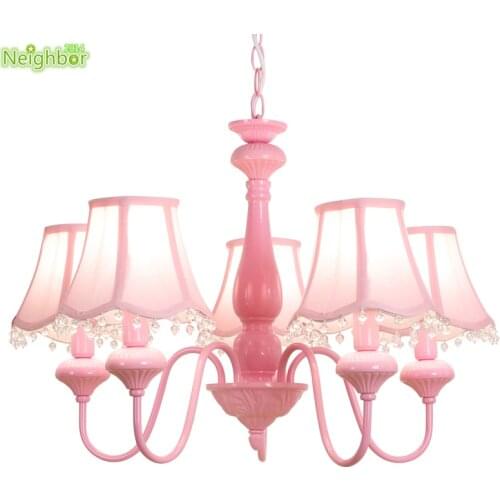 Modern classic Iron lamp pink color E14 candle light LED chandelier lighting fixture for living room girl bedroom kids room