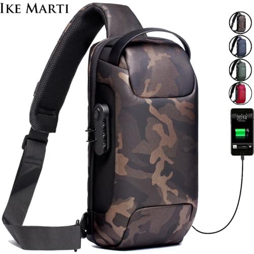 IKE MARTI Shoulder Bag For Men Waterproof USB Multifunction Male Crossbody Bag Anti-Theft Short Travel Messenger Chest Sling Bag