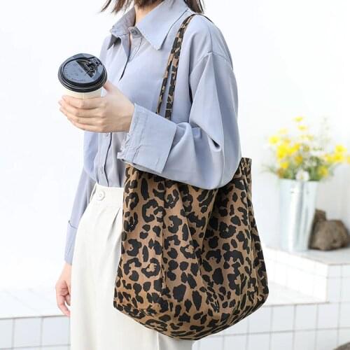 Tote Bag Large Capacity Handbag Casual Leopard Canvas Fashion Printing Shoulder Bag Women