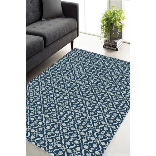 Navy blue Flower Pattern Carpet (Machine Washable Non-Slip Leather Base 80cm X 400cm) - CP521