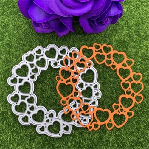 Heart Shaped Hollow Pattern Round Photo Frame Hand Embossed DIY Album Scrapbook Greeting Card Decoration Metal Cutting Mould