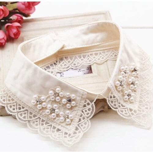 1PC Women Detachable Colla Shirt Fake Collars Pearls Lace Decoration Ladies Lace False Necklaces Fashion Clothes Accessories