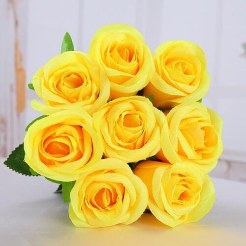 High Quality (10pcs/lot) Romantic Artificial Yellow Rose Flower DIY Velvet Silk Flower for Party Home Wedding Holiday Decoration