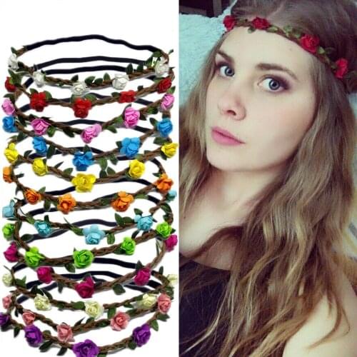 Bohemian Wreath Hair Accessories Flower Headband Women Headbands Rose Floral Wreath Girls Elastic Head Bands Wedding Hair Bands