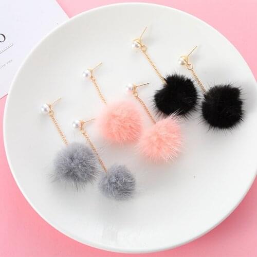 4 Colors Female Fur Ball Long Tassel Earring Round Drop Earrings Fluffy Hairball Dangle Earrings For Women Fashion Jewelry