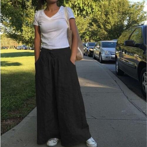 2021 spring street fashion womens cotton trousers wide leg pants high waist casual pants