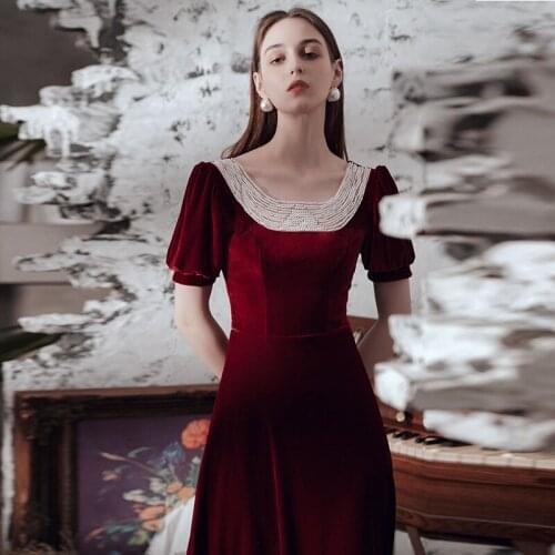 Women Elegant Velour A-Line Long Evening Party Dress Short Sleeve O-Neck Dress Vestidos De Festa вечернее платье