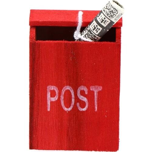 1Pc 1/12 Scale Wooden Mailbox With Decal Doll House Miniature For Fairy Garden Door Decor Kids Furniture Toys