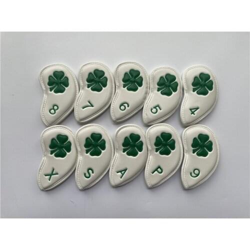 10PCS Clover Golf Head Cover Golf Irons Head Cover White 4-9PASX PU Leather Golf Irons Head Cover Free Shipping