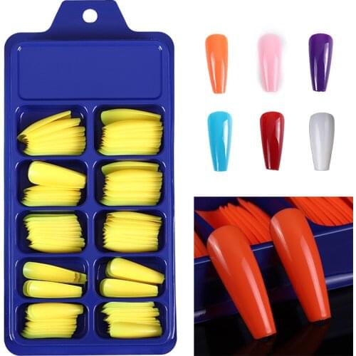 WAKEFULNESS 100Pcs Long Coffin Nail Tips Colorful Ballerina Fake Nails ABS Full Cover Pointed Fasle Nails Manicure Nail Art Tool