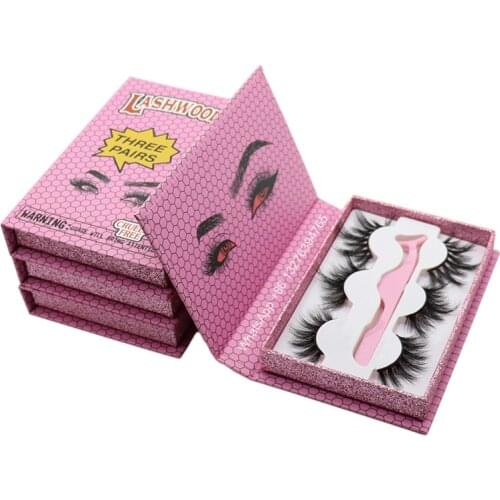 LAHWOODS Pink 3 Pairs Lash Book Mink Lashes Empty Box With White Tray Eyelash Packaging Without Eyelashes Custom Logo