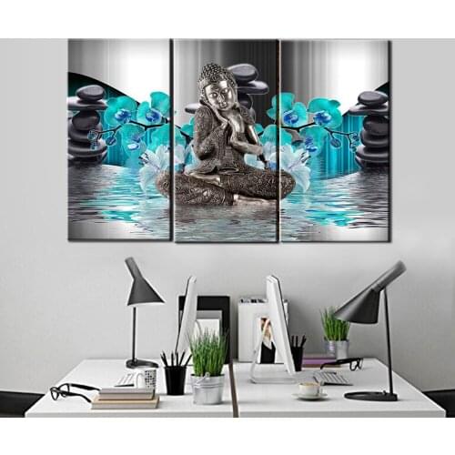 3 pcs Blue orchid stone buddha religion icon Diamond Embroidery diamond mosaic,diamond painting cross stitch Mural China art