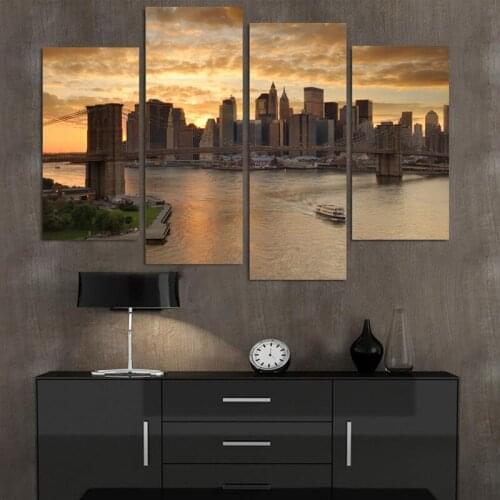 4 Plane New York City at Dusk Landscape Home Decor Wall Art Canvas Picture Print Oil Painting Set of 4 Each Canvas Arts